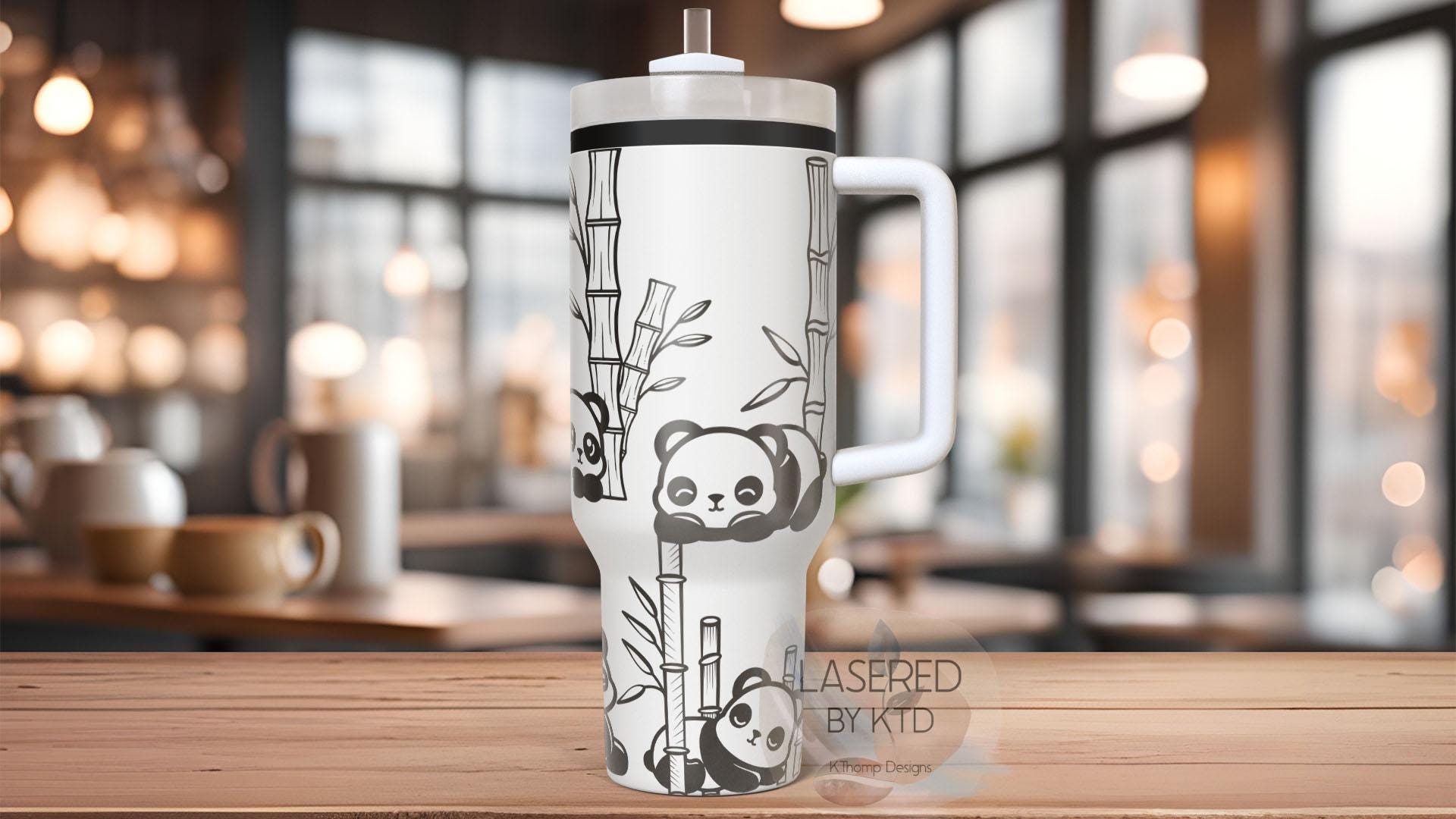 Pandas Cute Pandas and Bamboo Tumbler Wrap SVG | 40oz Laser Engraving File | Rotary Ready Digital Design | Jungle Theme SVG
