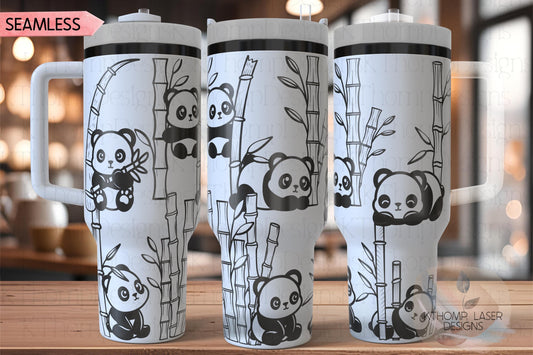 Pandas Cute Pandas and Bamboo Tumbler Wrap SVG | 40oz Laser Engraving File | Rotary Ready Digital Design | Jungle Theme SVG