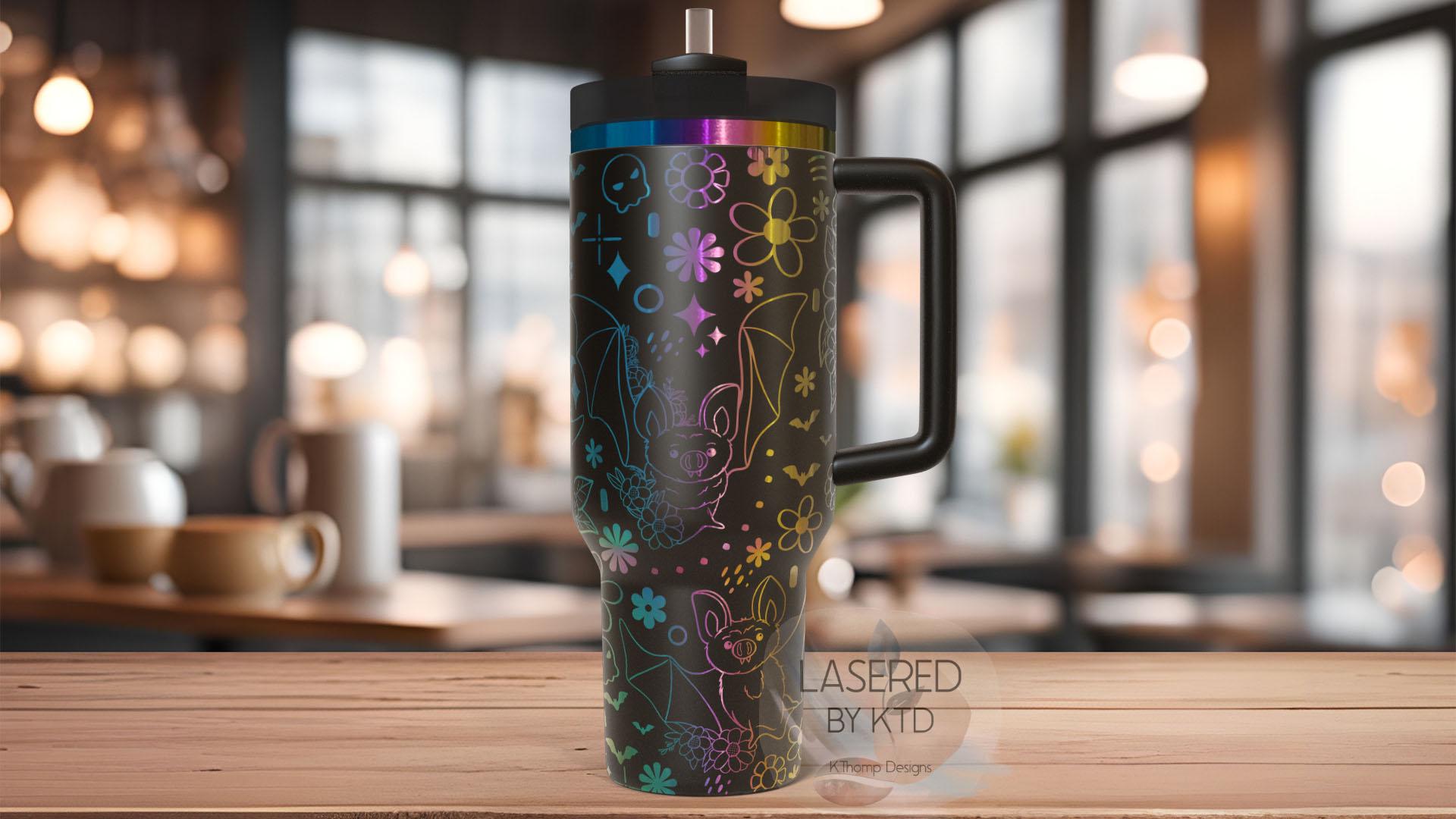 Floral Bats Halloween Spooky Holiday Tumbler Wrap SVG | 40oz Laser Engraving File | Rotary Ready Digital Design | Seasonal SVG