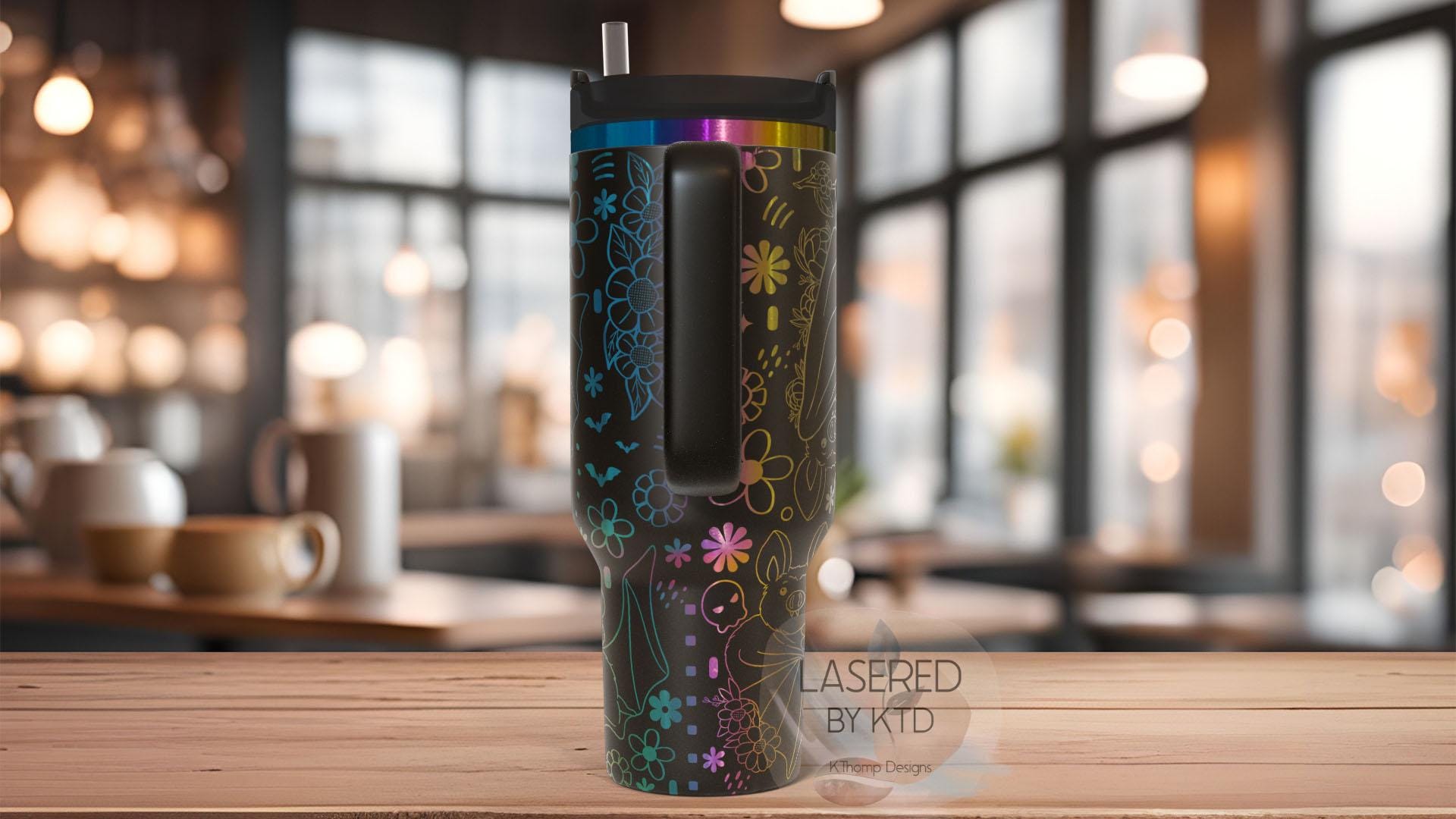 Floral Bats Halloween Spooky Holiday Tumbler Wrap SVG | 40oz Laser Engraving File | Rotary Ready Digital Design | Seasonal SVG