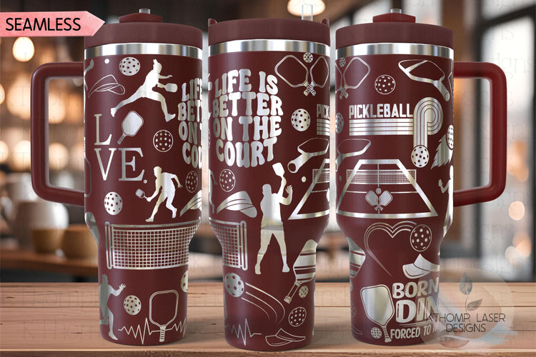 Pickleball Player Tumbler Wrap SVG | 40oz Laser Engraving File | Rotary Ready Digital Design | Sports Fan SVG