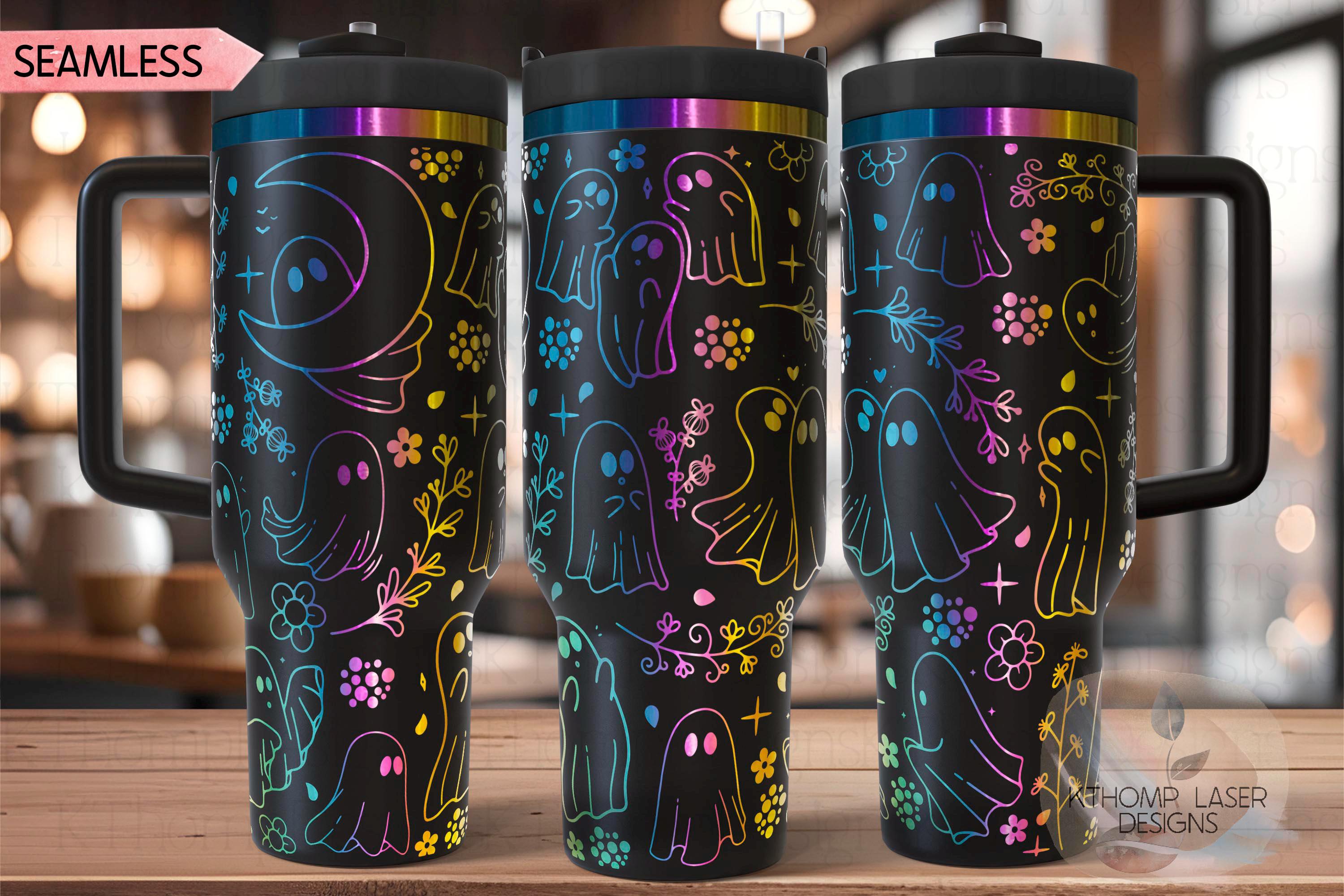 Floral Ghosts Halloween Spooky Holiday Tumbler Wrap SVG | 40oz Laser Engraving File | Rotary Ready Digital Design | Seasonal SVG
