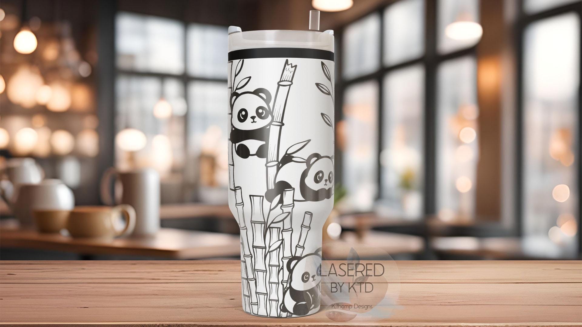 Pandas Cute Pandas and Bamboo Tumbler Wrap SVG | 40oz Laser Engraving File | Rotary Ready Digital Design | Jungle Theme SVG