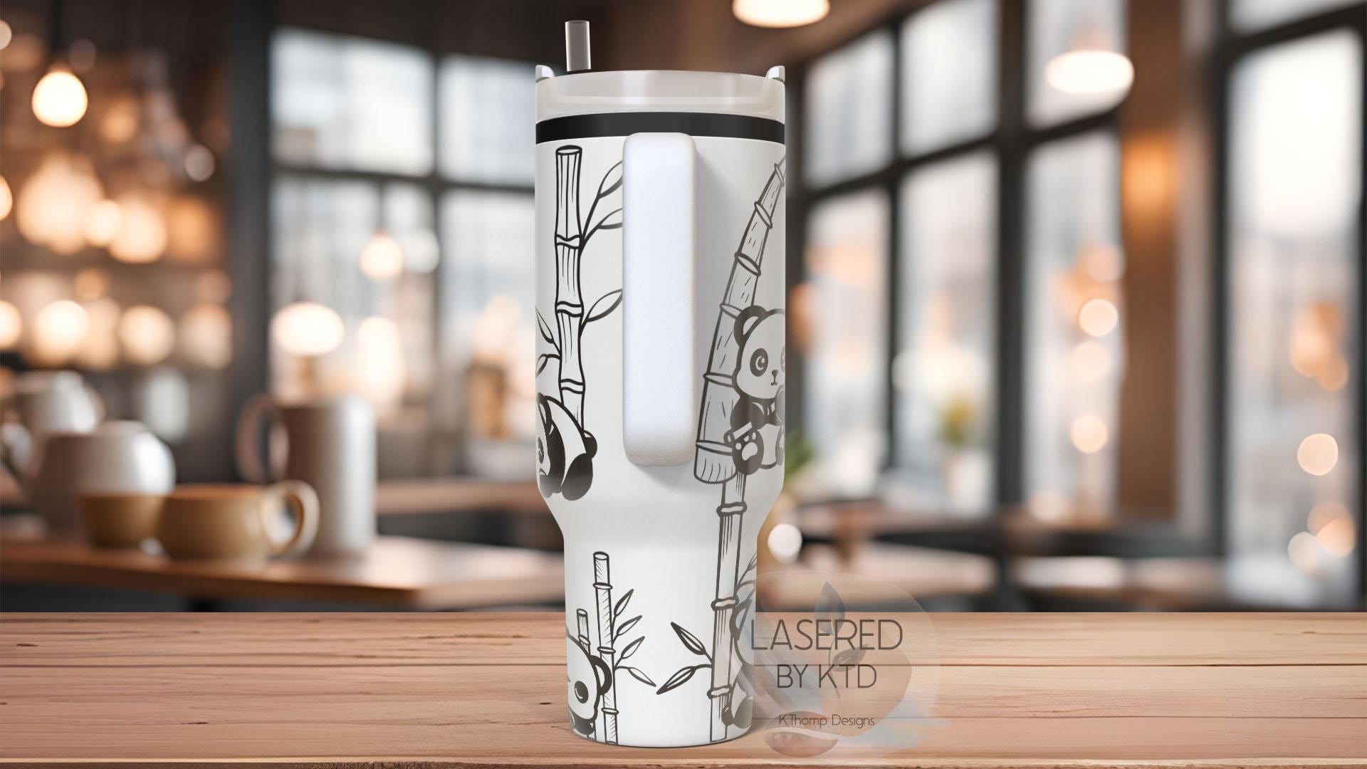 Pandas Cute Pandas and Bamboo Tumbler Wrap SVG | 40oz Laser Engraving File | Rotary Ready Digital Design | Jungle Theme SVG