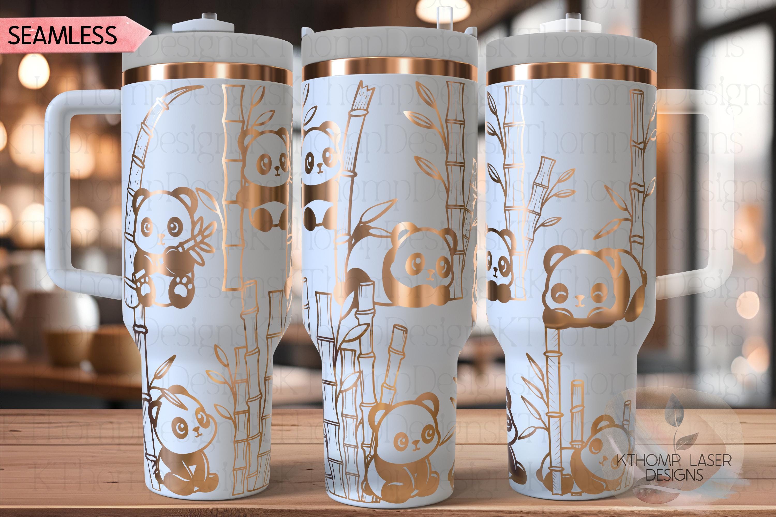 Pandas Cute Pandas and Bamboo Tumbler Wrap SVG | 40oz Laser Engraving File | Rotary Ready Digital Design | Jungle Theme SVG