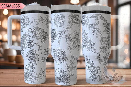Delicate Roses Floral Tumbler Wrap SVG | 40oz Laser Engraving File | Rotary Engrave Digital Design | Floral SVG Design