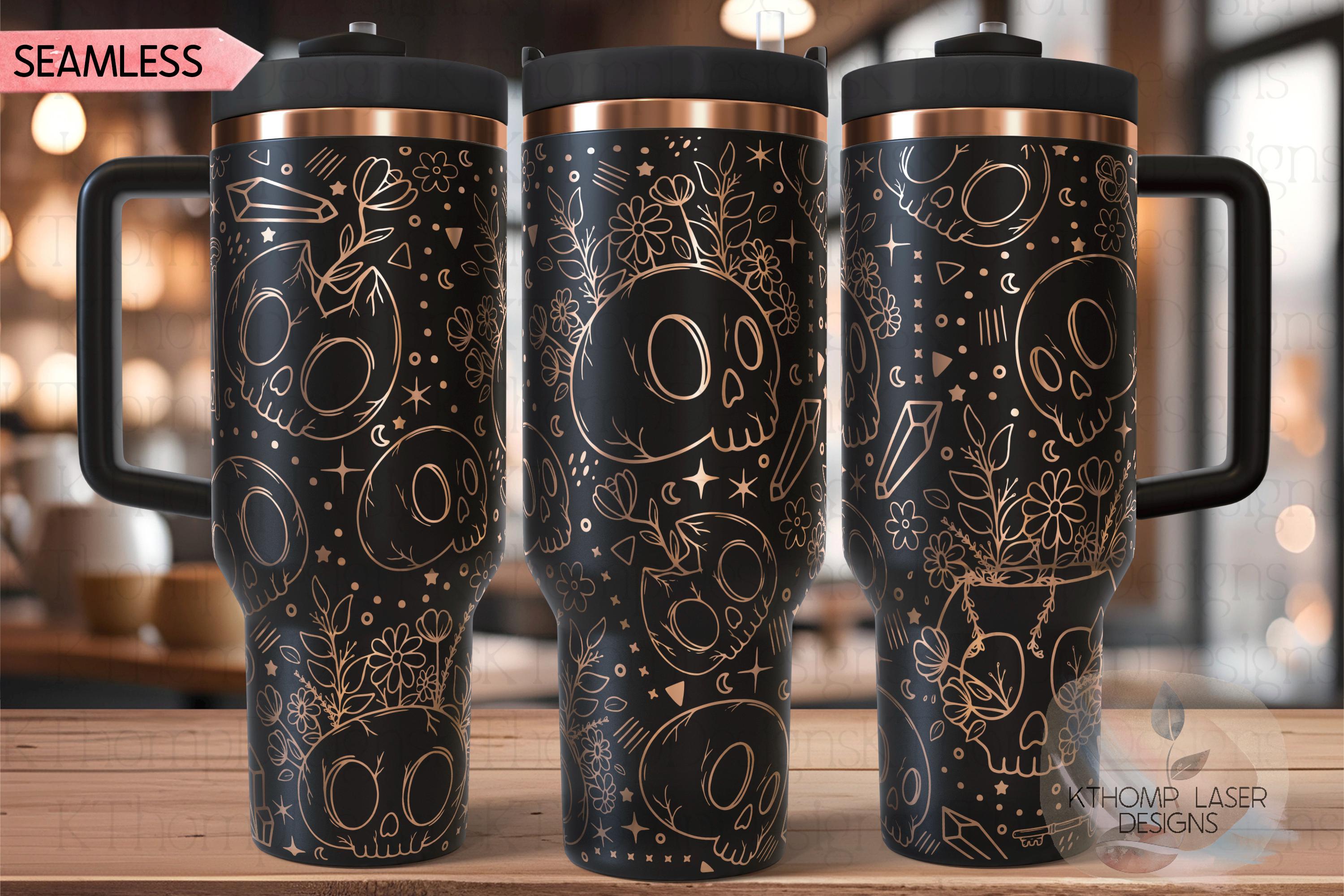 Mystic Skulls Halloween Spooky Holiday Tumbler Wrap SVG | 40oz Laser Engraving File | Rotary Ready Digital Design | Seasonal SVG