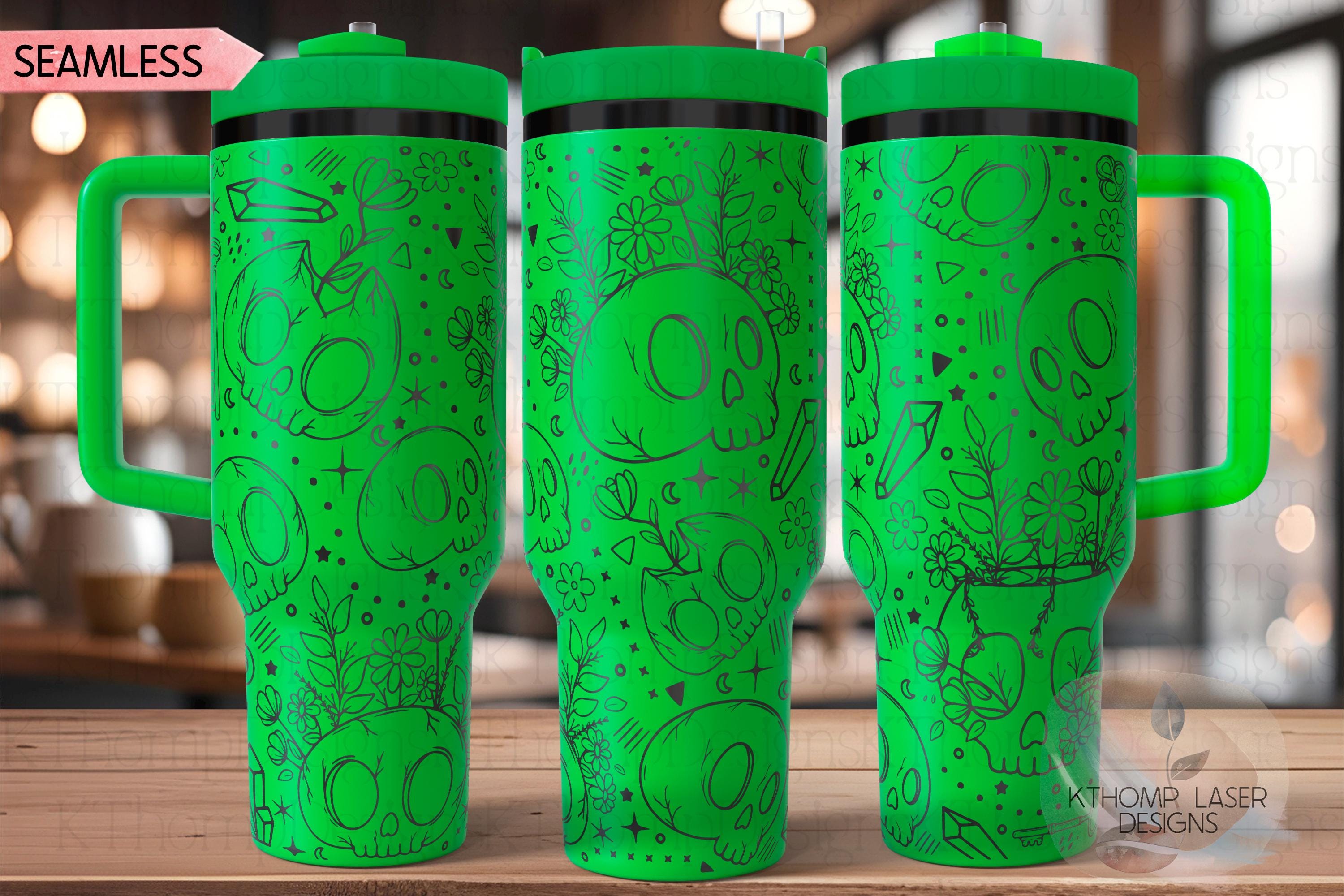 Mystic Skulls Halloween Spooky Holiday Tumbler Wrap SVG | 40oz Laser Engraving File | Rotary Ready Digital Design | Seasonal SVG