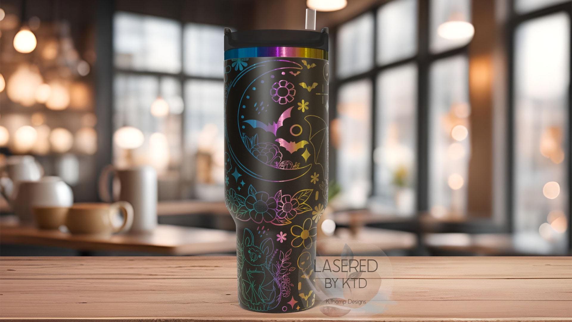 Floral Bats Halloween Spooky Holiday Tumbler Wrap SVG | 40oz Laser Engraving File | Rotary Ready Digital Design | Seasonal SVG