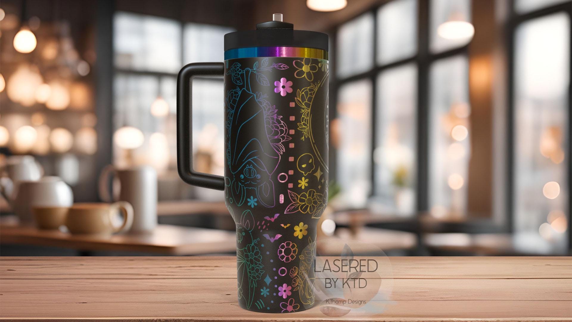 Floral Bats Halloween Spooky Holiday Tumbler Wrap SVG | 40oz Laser Engraving File | Rotary Ready Digital Design | Seasonal SVG