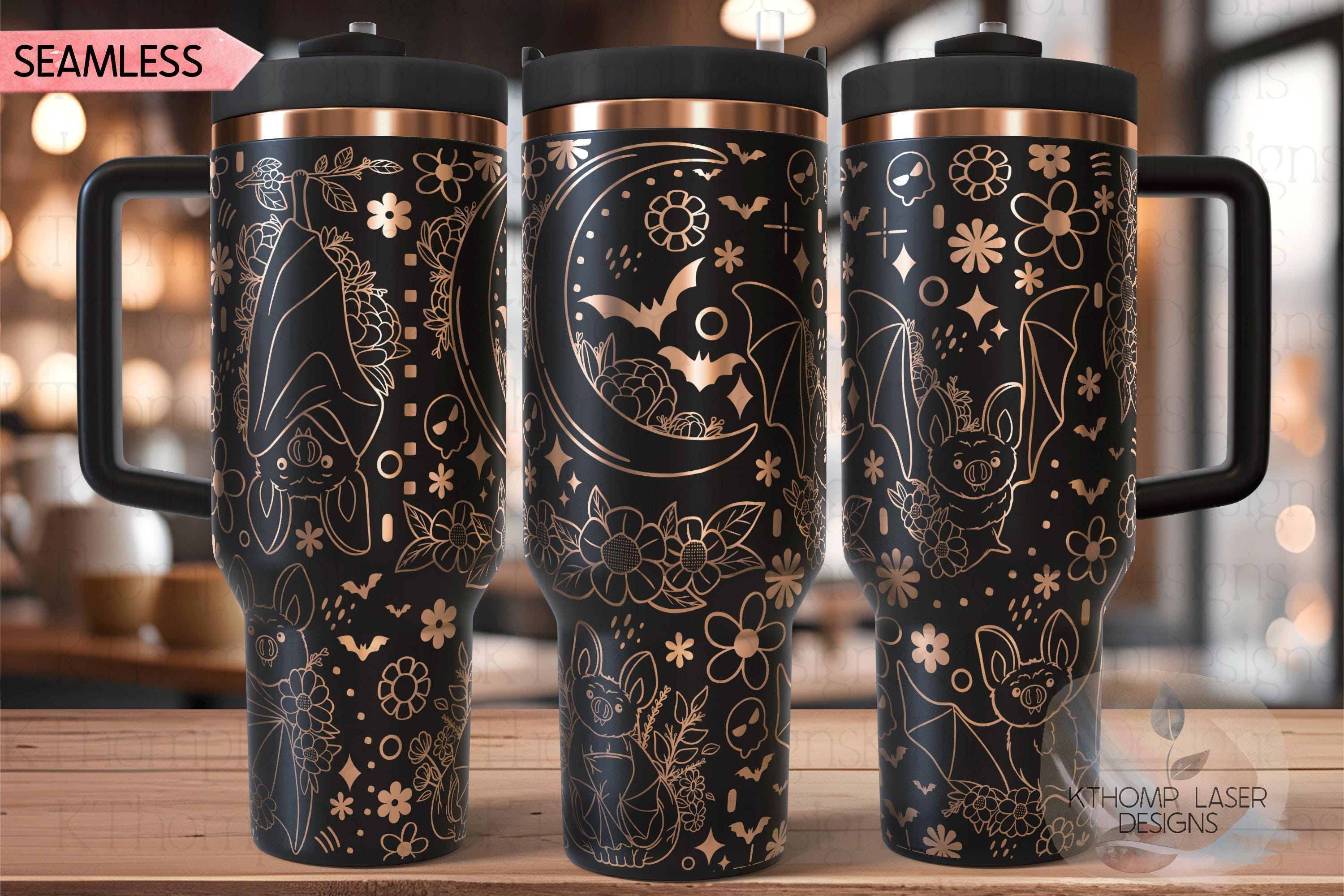 Floral Bats Halloween Spooky Holiday Tumbler Wrap SVG | 40oz Laser Engraving File | Rotary Ready Digital Design | Seasonal SVG