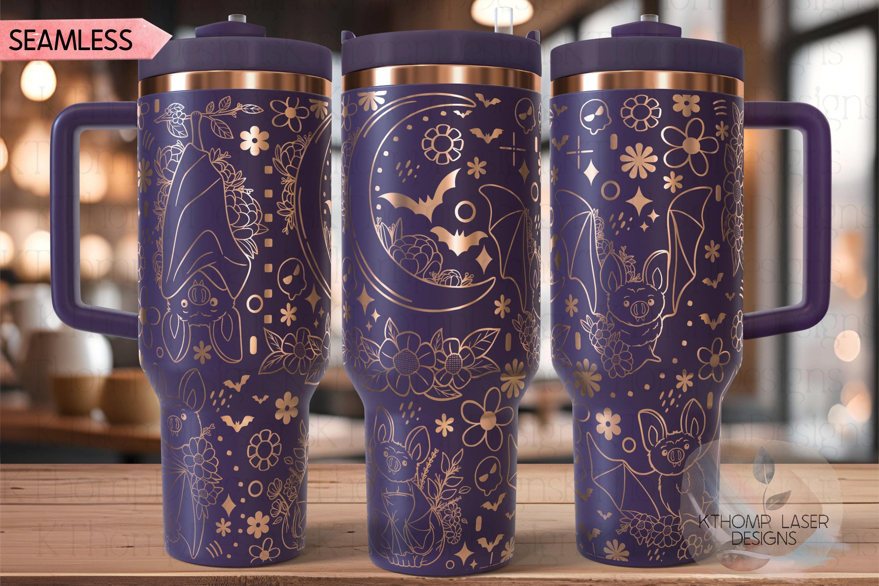 Floral Bats Halloween Spooky Holiday Tumbler Wrap SVG | 40oz Laser Engraving File | Rotary Ready Digital Design | Seasonal SVG