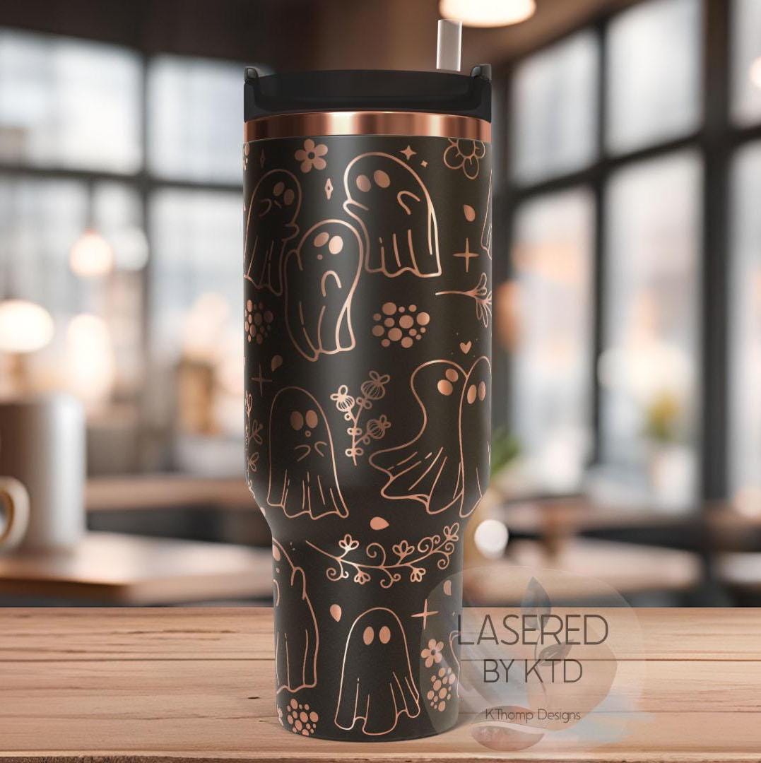 Floral Ghosts Halloween Spooky Holiday Tumbler Wrap SVG | 40oz Laser Engraving File | Rotary Ready Digital Design | Seasonal SVG