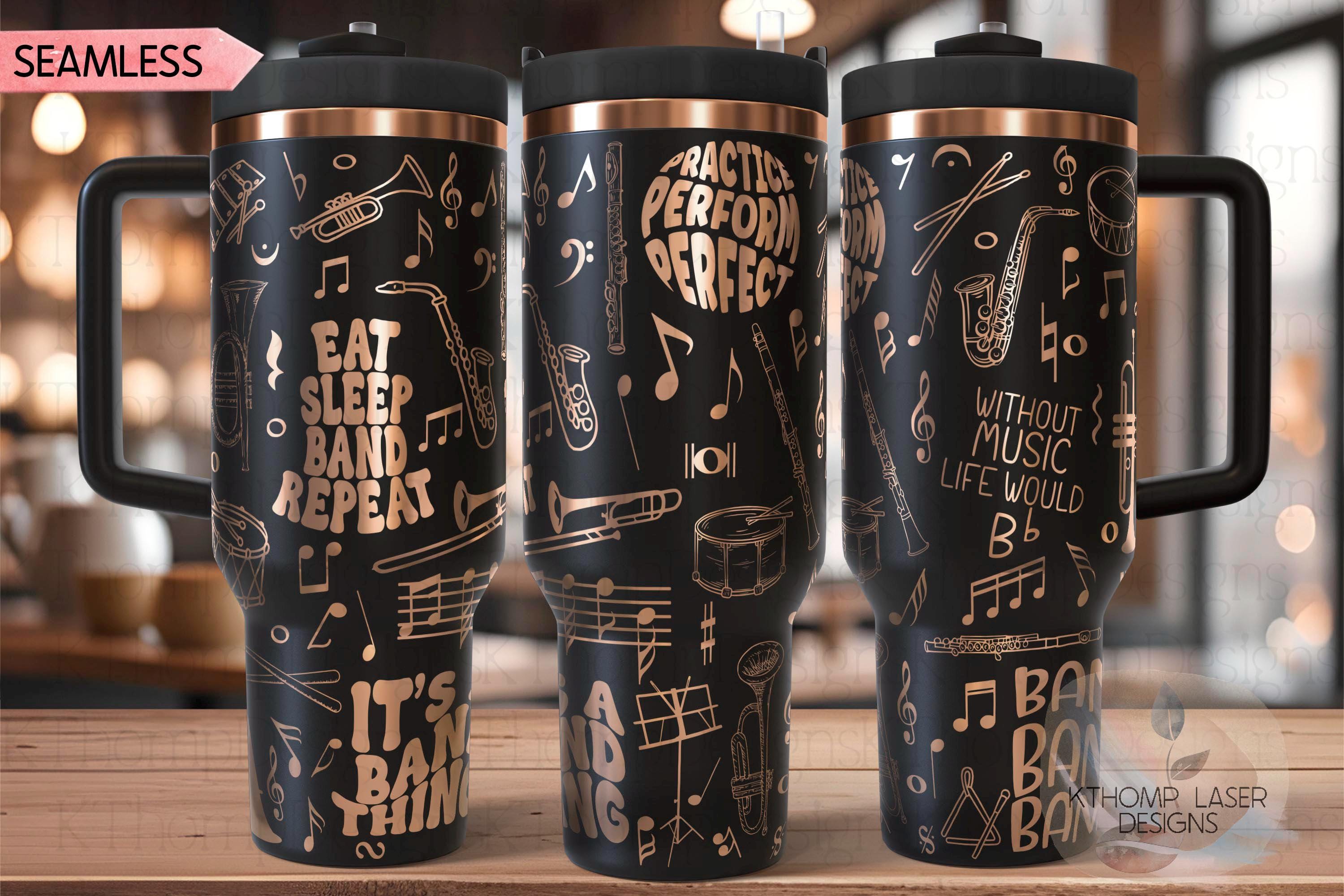 Band Music Tumbler Wrap SVG | 40oz Laser Engraving File | Rotary Ready Digital Design | Hobby Travel SVG