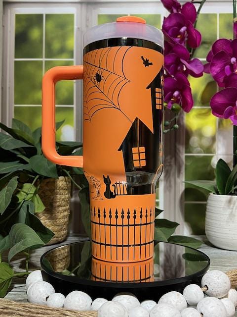 Halloween Spooky Night Haunted House Holiday Tumbler Wrap SVG | 40oz Laser Engraving File | Rotary Ready Digital Design | Seasonal SVG