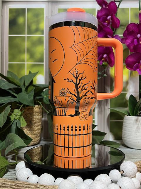 Halloween Spooky Night Haunted House Holiday Tumbler Wrap SVG | 40oz Laser Engraving File | Rotary Ready Digital Design | Seasonal SVG