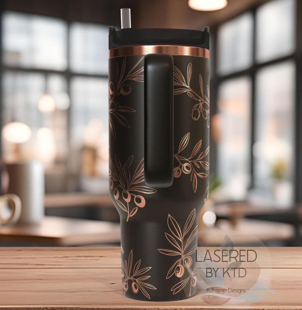 Olives Olive Branches Floral Tumbler Wrap SVG | 40oz Laser Engraving File | Rotary Engrave Digital Design | Floral SVG Design