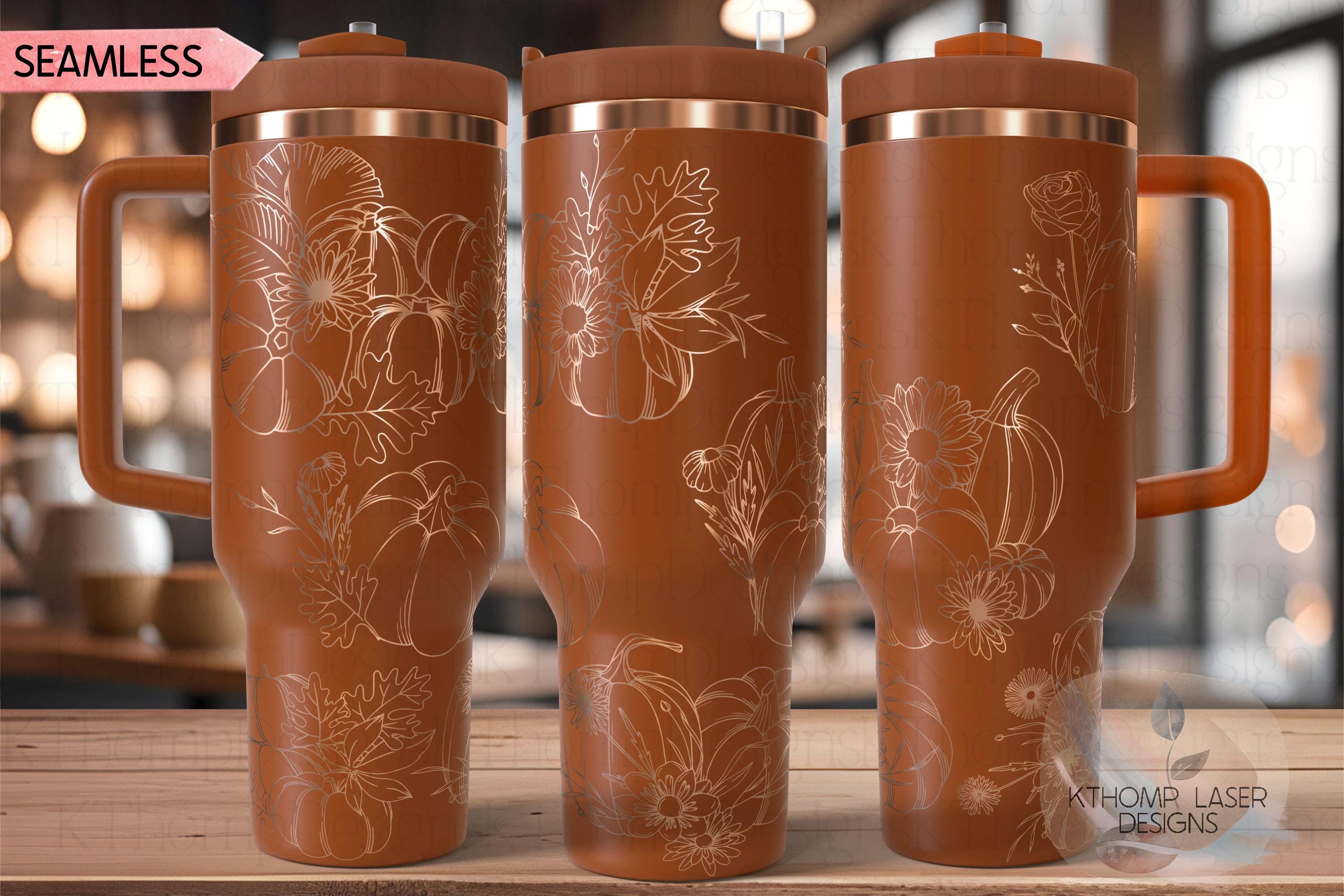 Floral Pumpkins Fall Pumpkins Holiday Tumbler Wrap SVG | 40oz Laser Engraving File | Rotary Ready Digital Design | Seasonal SVG