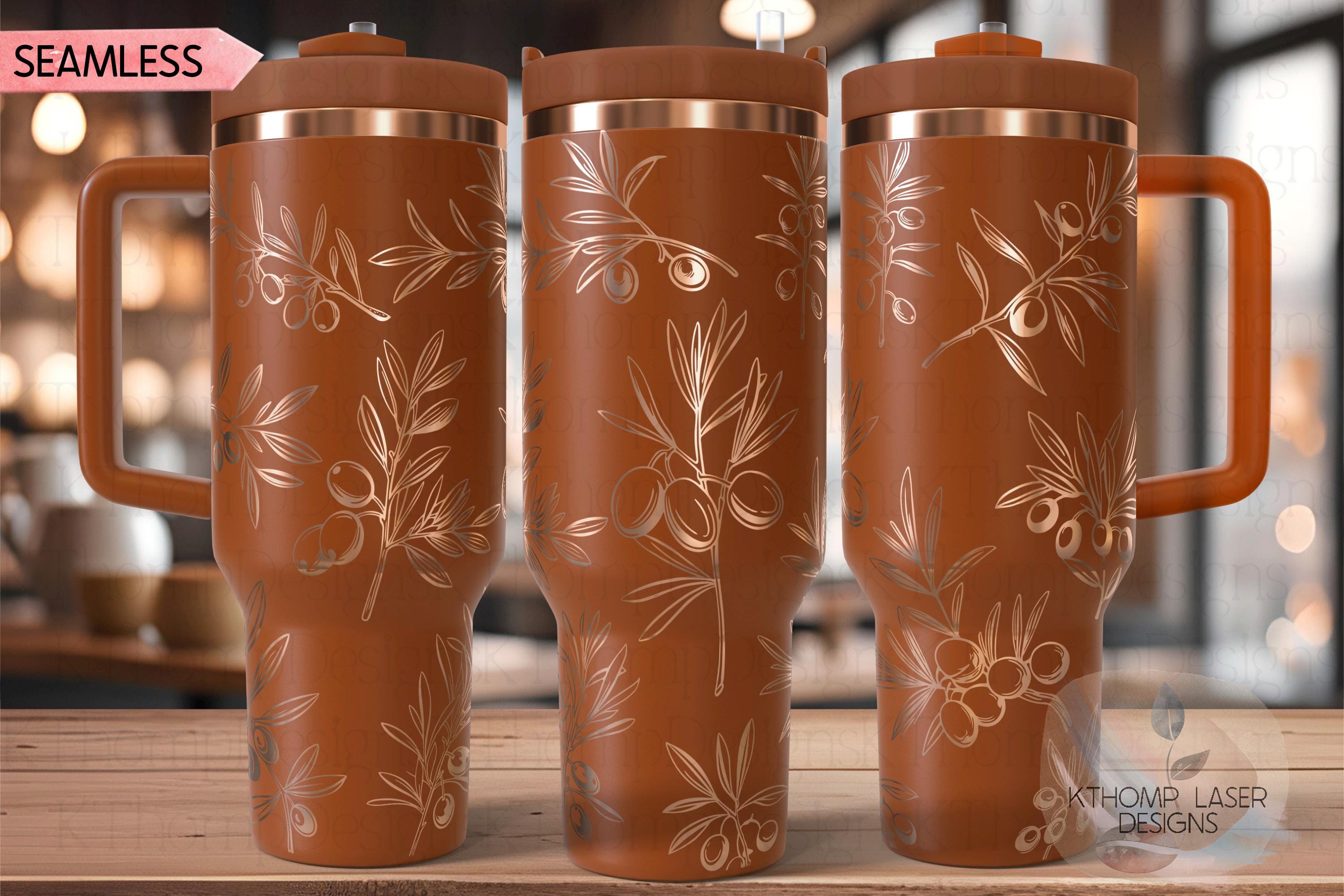 Olives Olive Branches Floral Tumbler Wrap SVG | 40oz Laser Engraving File | Rotary Engrave Digital Design | Floral SVG Design