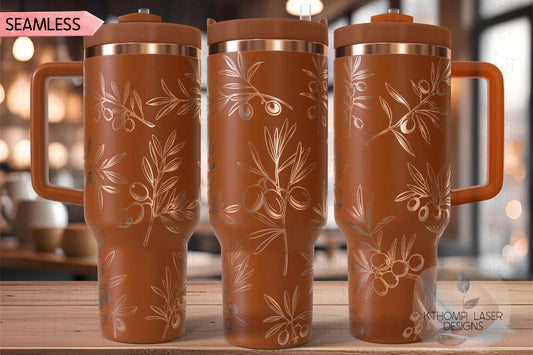 Olives Olive Branches Floral Tumbler Wrap SVG | 40oz Laser Engraving File | Rotary Engrave Digital Design | Floral SVG Design