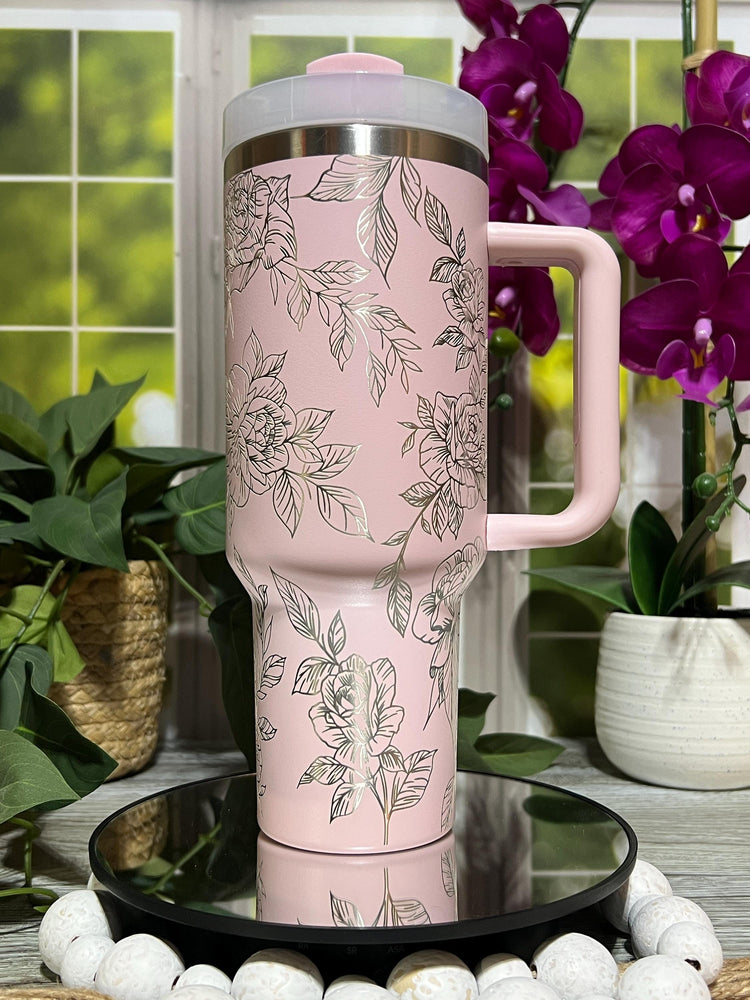 Delicate Roses Floral Tumbler Wrap SVG | 40oz Laser Engraving File | Rotary Engrave Digital Design | Floral SVG Design