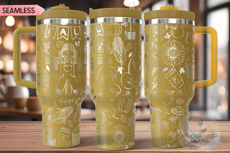 Fall Vibes Autumn Harvest Holiday Tumbler Wrap SVG | 40oz Laser Engraving File | Rotary Ready Digital Design | Seasonal SVG