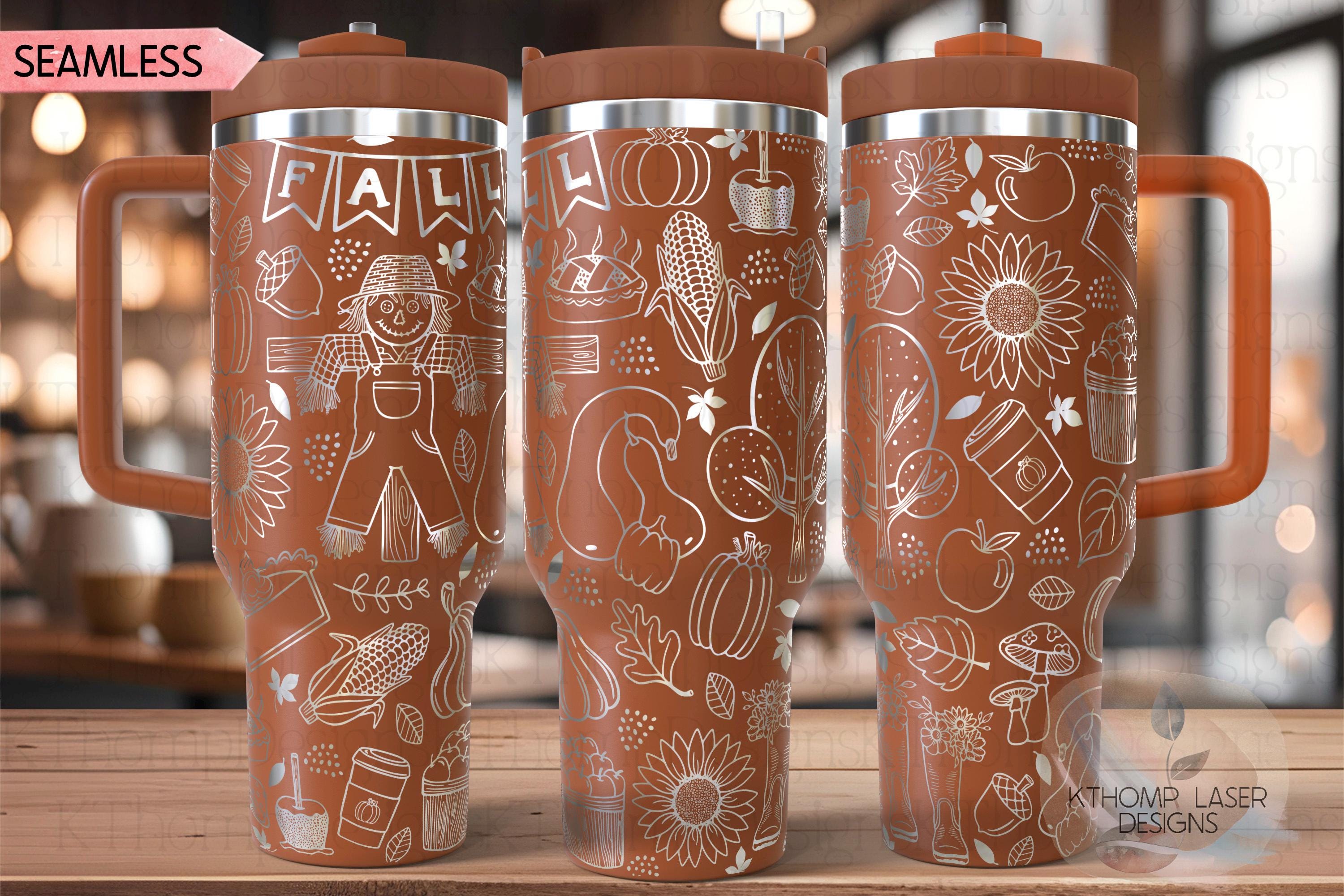 Fall Vibes Autumn Harvest Holiday Tumbler Wrap SVG | 40oz Laser Engraving File | Rotary Ready Digital Design | Seasonal SVG