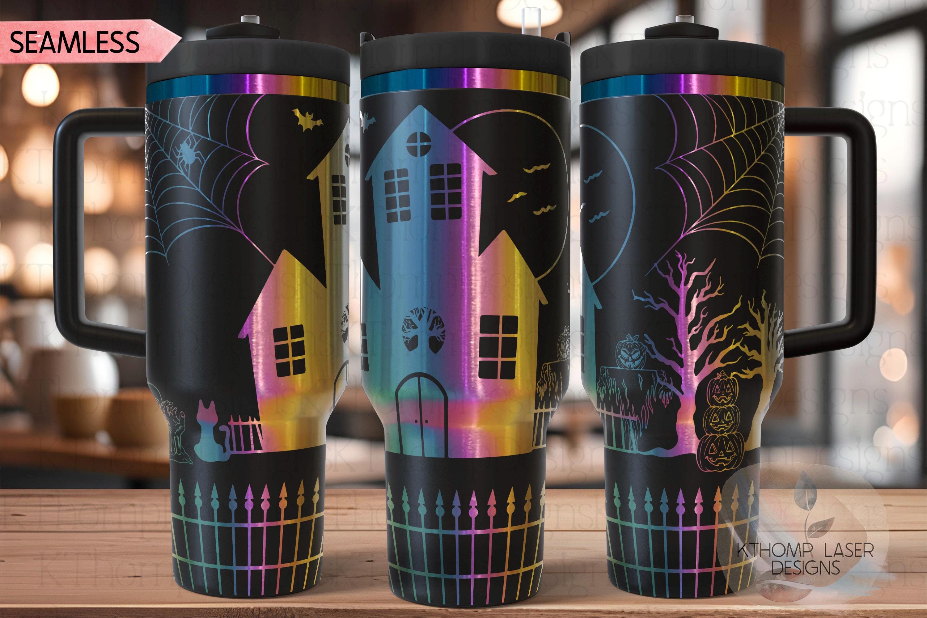 Halloween Spooky Night Haunted House Holiday Tumbler Wrap SVG | 40oz Laser Engraving File | Rotary Ready Digital Design | Seasonal SVG