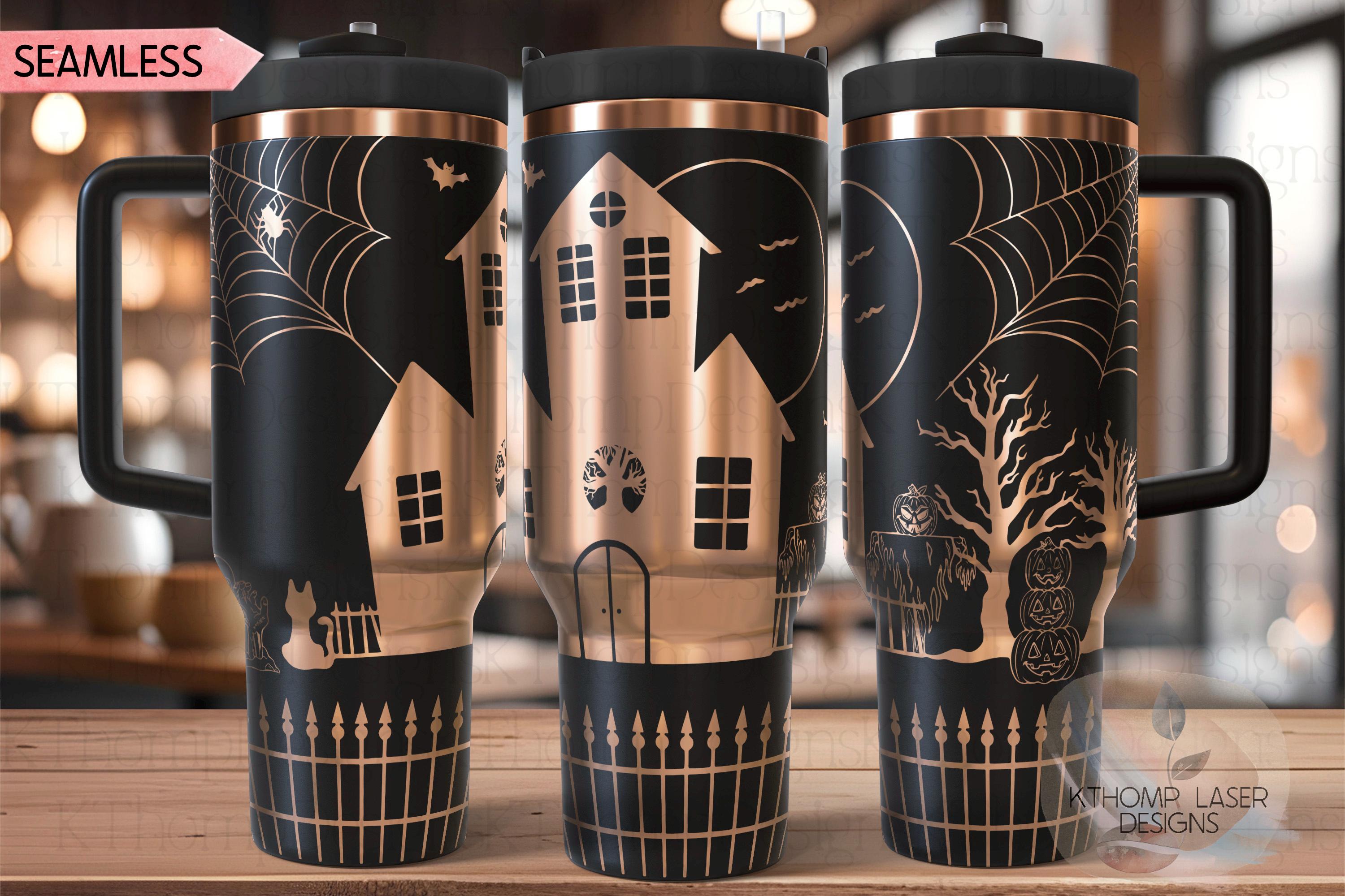 Halloween Spooky Night Haunted House Holiday Tumbler Wrap SVG | 40oz Laser Engraving File | Rotary Ready Digital Design | Seasonal SVG