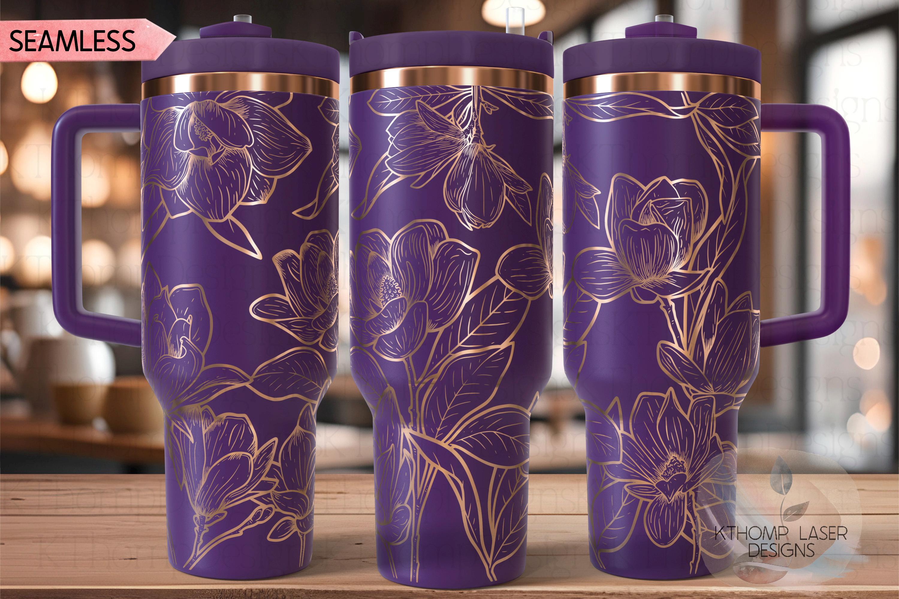 Magnolias Tumbler Wrap SVG | 40oz Laser Engraving File | Rotary Engrave Digital Design | Floral SVG Design