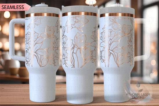 Magnolias Tumbler Wrap TOP SVG | 40oz Laser Engraving File | Rotary Engrave Digital Design | Floral SVG Design