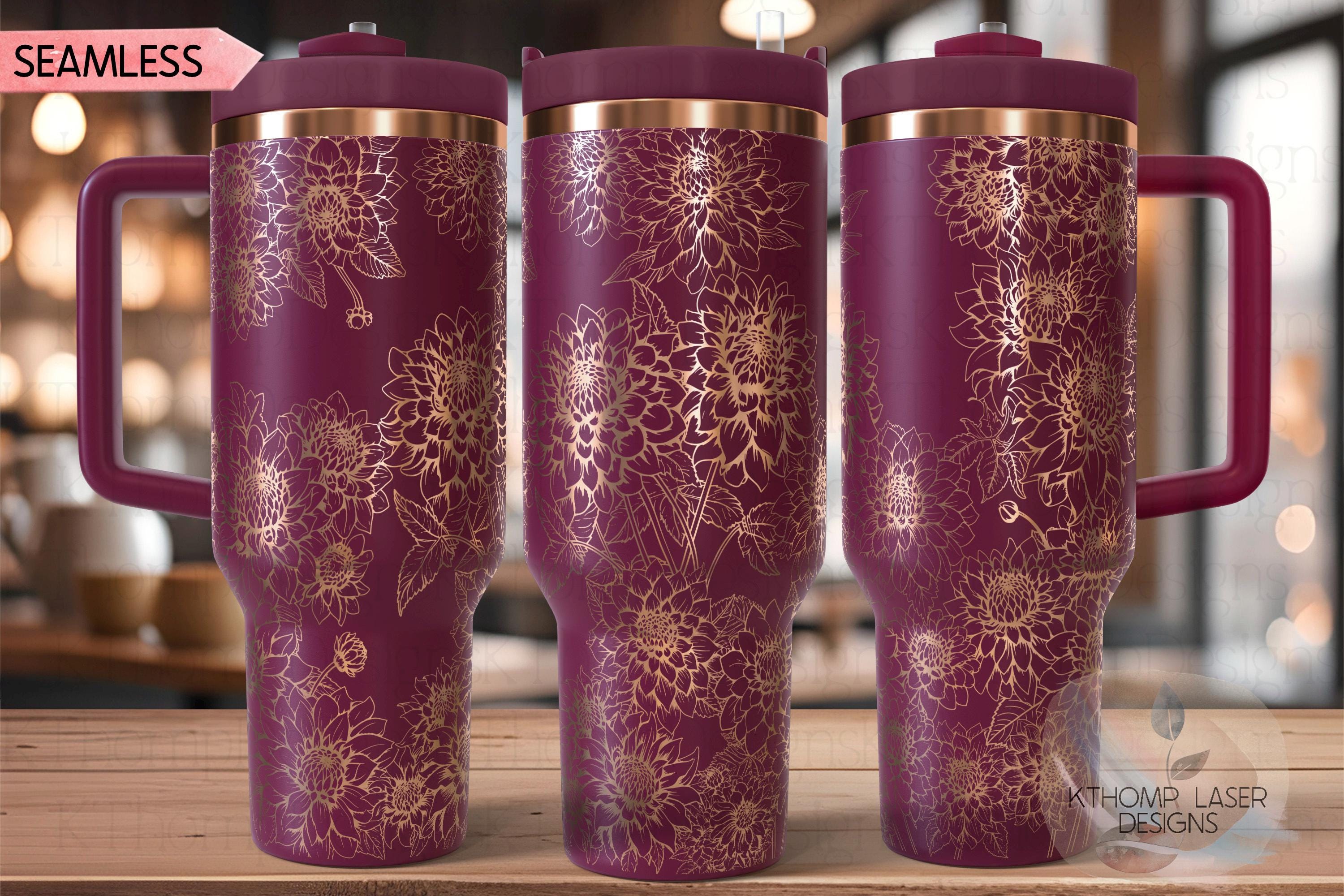 Dahlias Full Floral Tumbler Wrap SVG | 40oz Laser Engraving File | Rotary Engrave Digital Design | Floral SVG Design