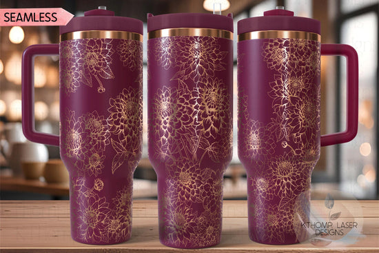 Dahlias Full Floral Tumbler Wrap SVG | 40oz Laser Engraving File | Rotary Engrave Digital Design | Floral SVG Design