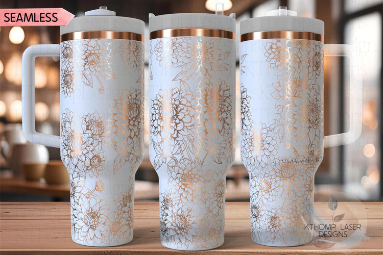 Dahlias Full Floral Tumbler Wrap SVG | 40oz Laser Engraving File | Rotary Engrave Digital Design | Floral SVG Design