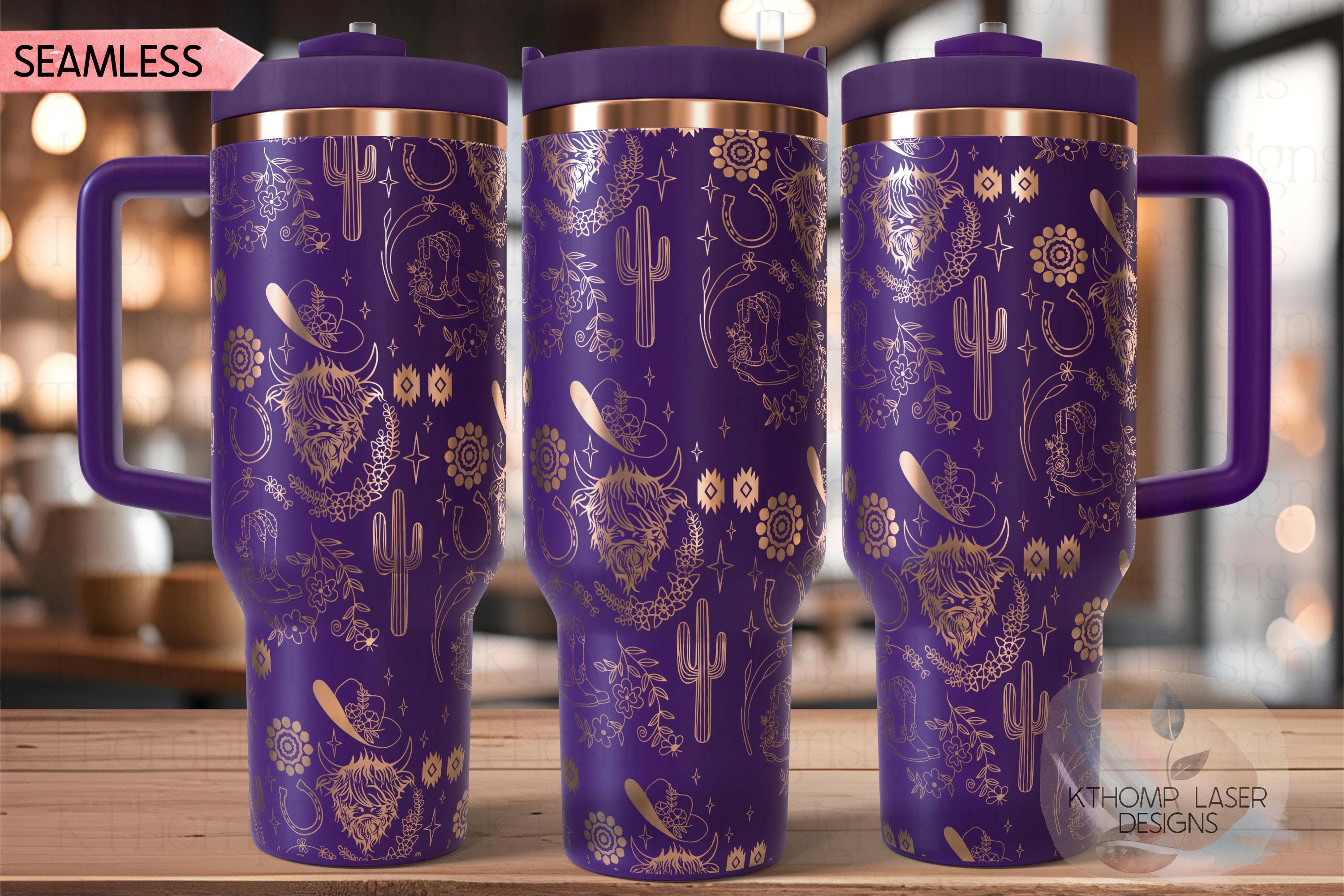 Highland Cow Western Tumbler Wrap SVG | 40oz Laser Engraving File | Rotary Ready Digital Design | Western Farm SVG
