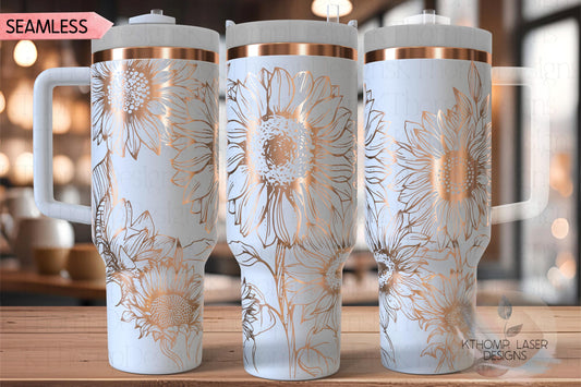 Sunflowers Tumbler Wrap SVG | 40oz Laser Engraving File | Rotary Engrave Digital Design | Floral SVG Design