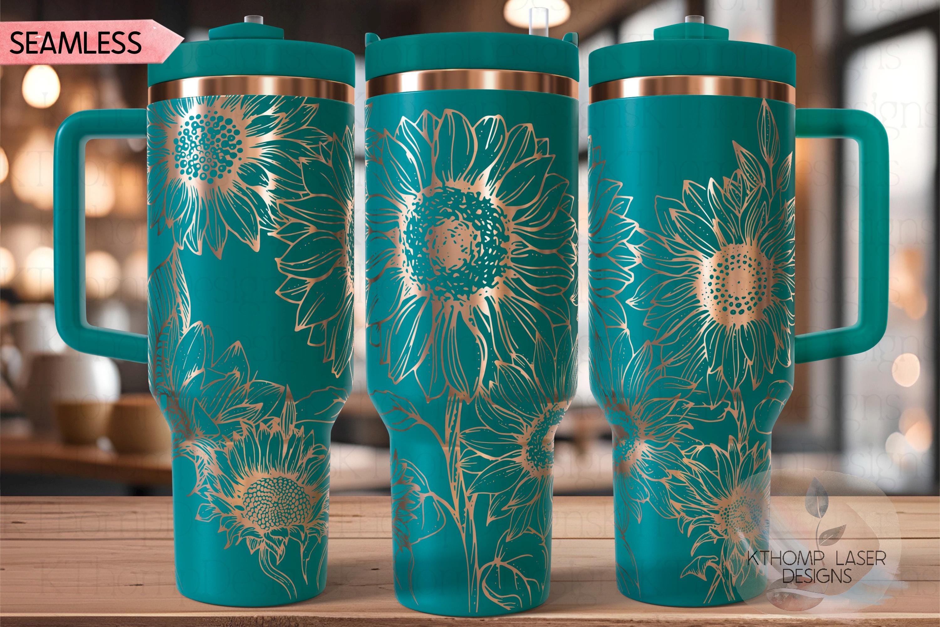 Sunflowers Tumbler Wrap SVG | 40oz Laser Engraving File | Rotary Engrave Digital Design | Floral SVG Design