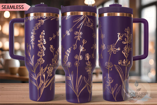 Lavender Tumbler Wrap SVG | 40oz Laser Engraving File | Rotary Engrave Digital Design | Floral SVG Design