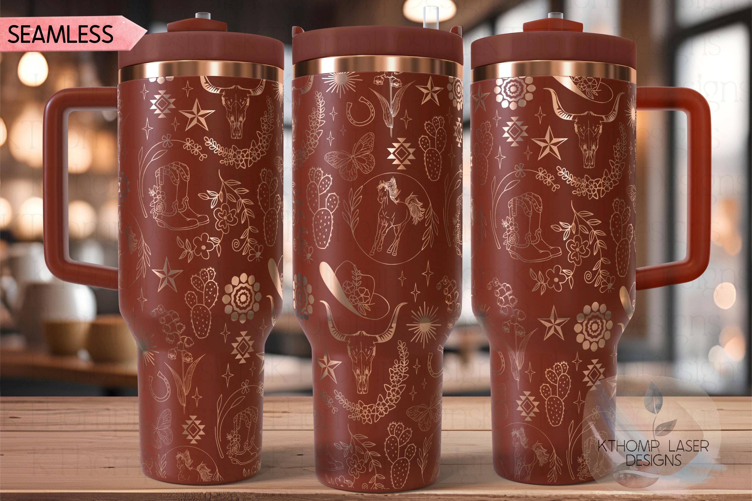 Southwestern Skull Boho Doodles Tumbler Wrap SVG | 40oz Laser Engraving File | Rotary Ready Digital Design | Western Farm SVG