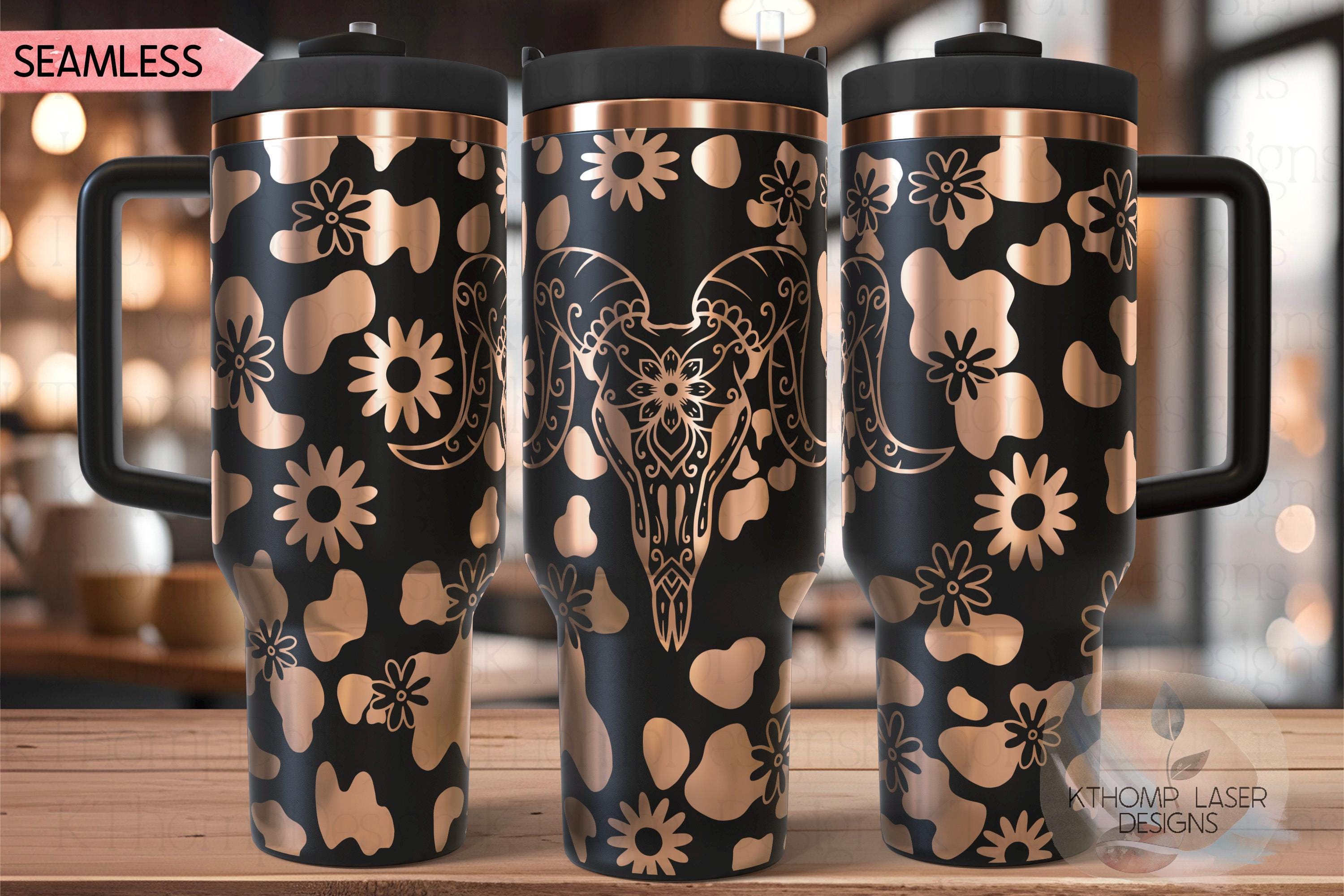 Boho Cow Skull Western Tumbler Wrap SVG | 40oz Laser Engraving File | Rotary Ready Digital Design | Western Farm SVG