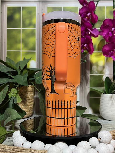 Halloween Spooky Night Haunted House Holiday Tumbler Wrap SVG | 40oz Laser Engraving File | Rotary Ready Digital Design | Seasonal SVG