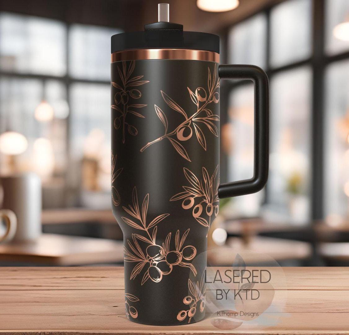 Olives Olive Branches Floral Tumbler Wrap SVG | 40oz Laser Engraving File | Rotary Engrave Digital Design | Floral SVG Design