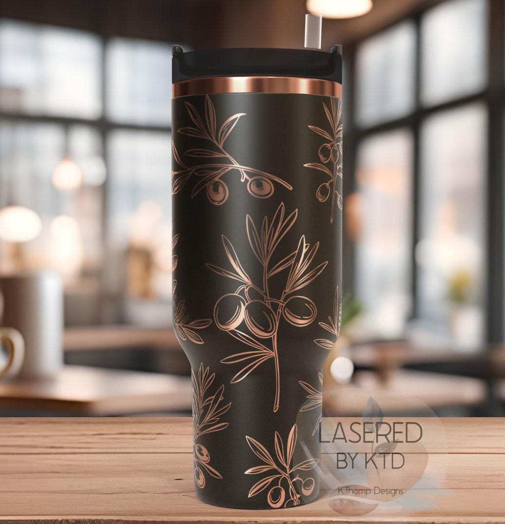 Olives Olive Branches Floral Tumbler Wrap SVG | 40oz Laser Engraving File | Rotary Engrave Digital Design | Floral SVG Design