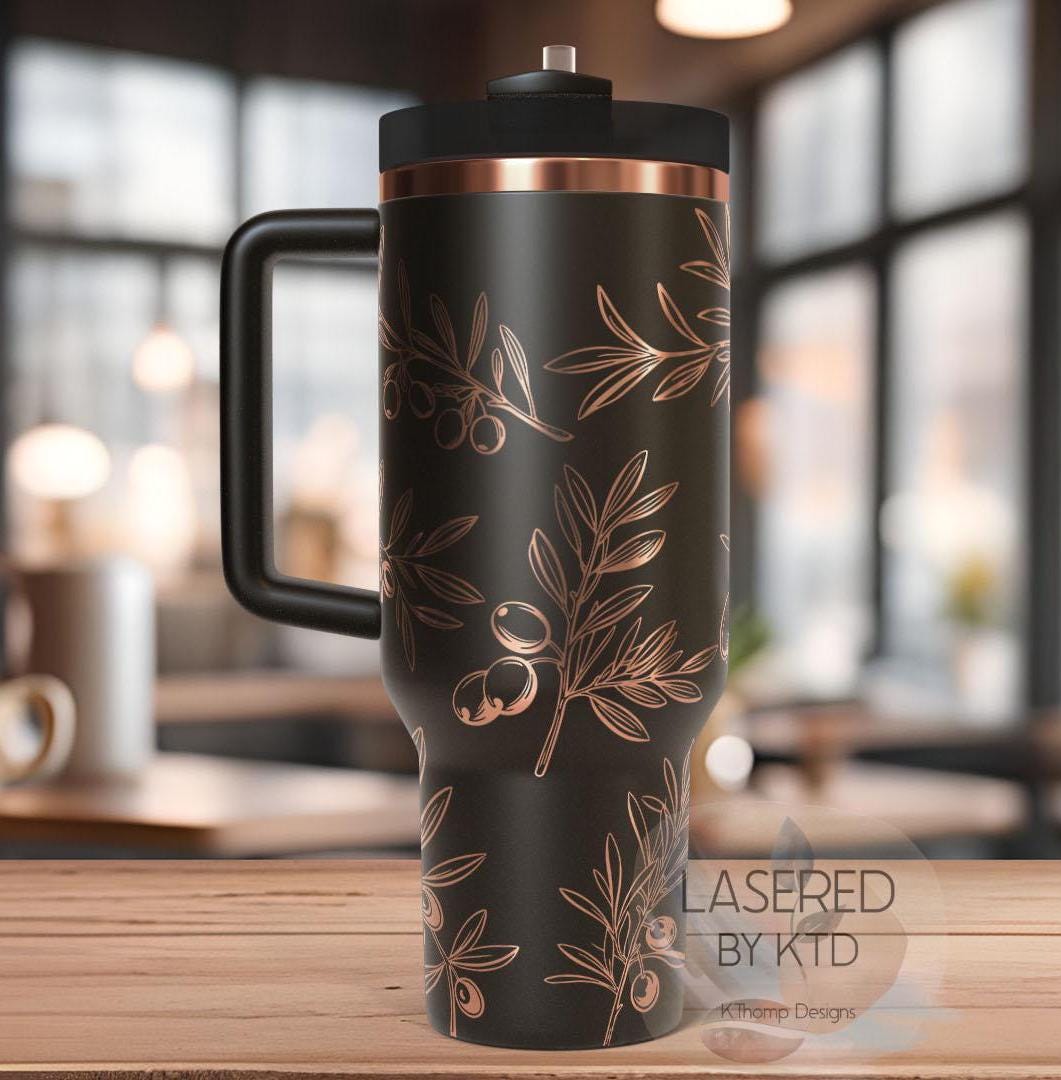 Olives Olive Branches Floral Tumbler Wrap SVG | 40oz Laser Engraving File | Rotary Engrave Digital Design | Floral SVG Design