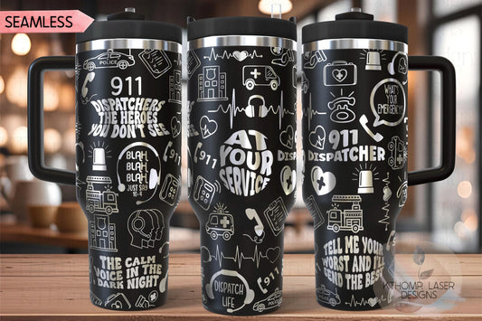 911 Dispatcher Tumbler Wrap SVG | 40oz Laser Engraving File | Rotary Ready Digital Design | Career Gift SVG