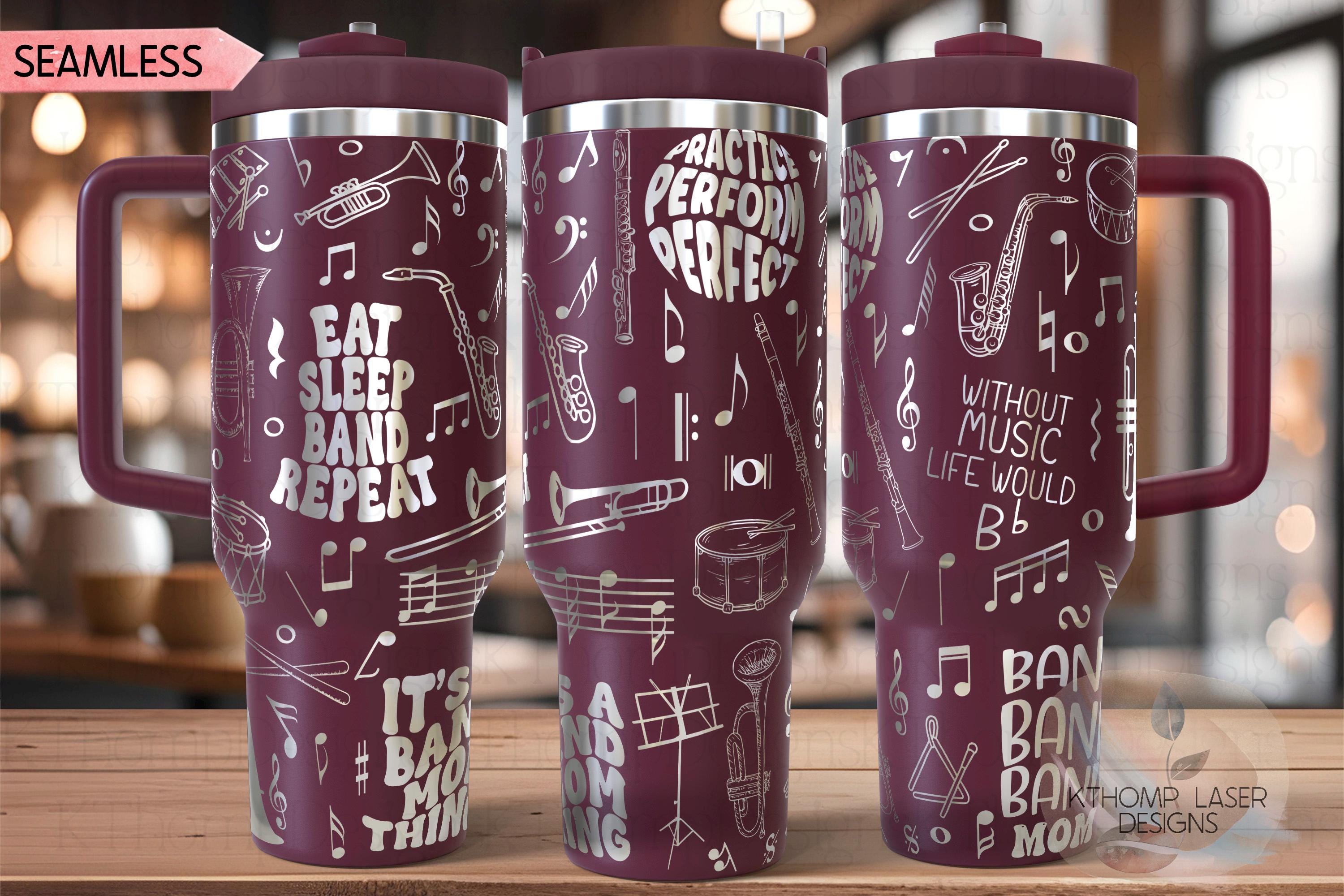 Band Mom Tumbler Wrap SVG | 40oz Laser Engraving File | Rotary Ready Digital Design | Mom Life SVG