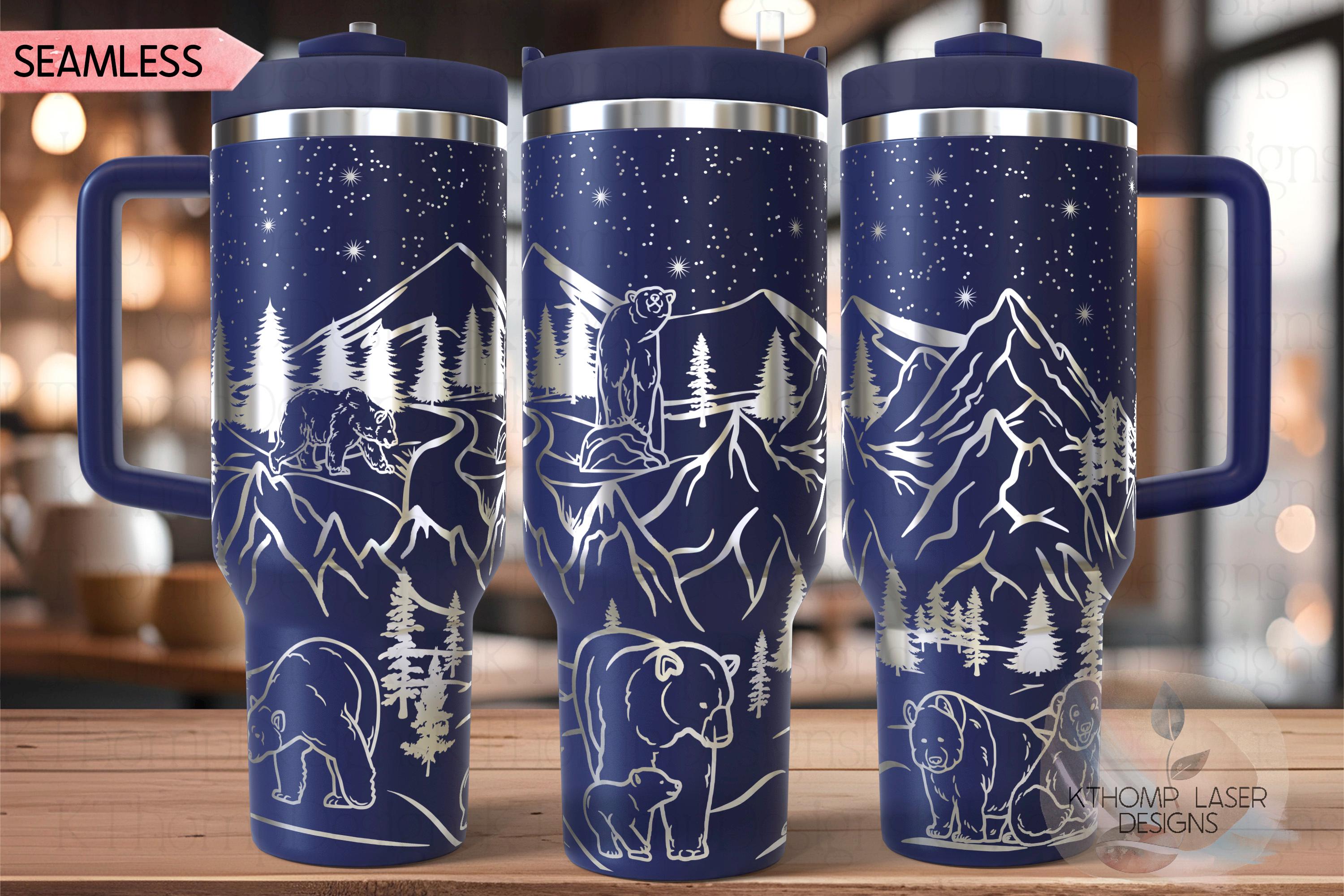 Bears Mountain Scene Tumbler Wrap SVG | 40oz Laser Engraving File | Rotary Ready Digital Design | Exotic Animal SVG