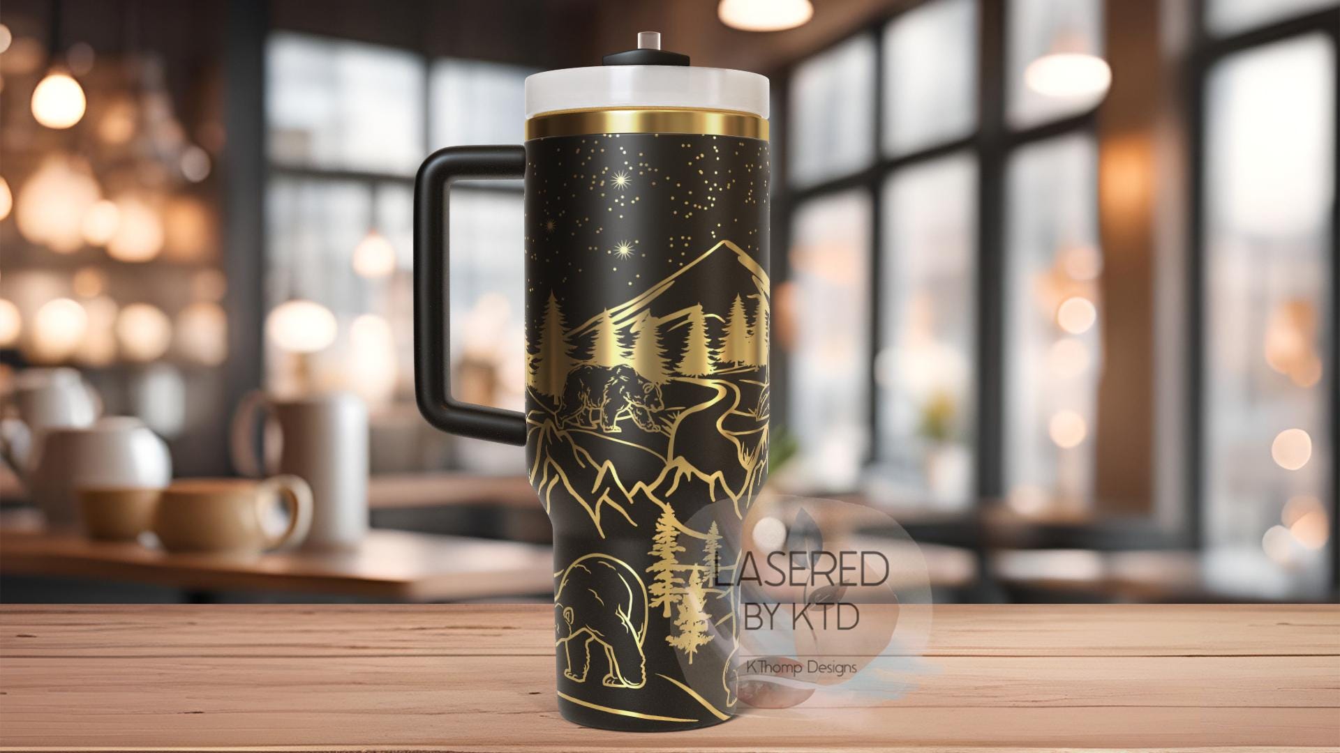 Bears Mountain Scene Tumbler Wrap SVG | 40oz Laser Engraving File | Rotary Ready Digital Design | Exotic Animal SVG