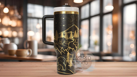 Bears Mountain Scene Tumbler Wrap SVG | 40oz Laser Engraving File | Rotary Ready Digital Design | Exotic Animal SVG