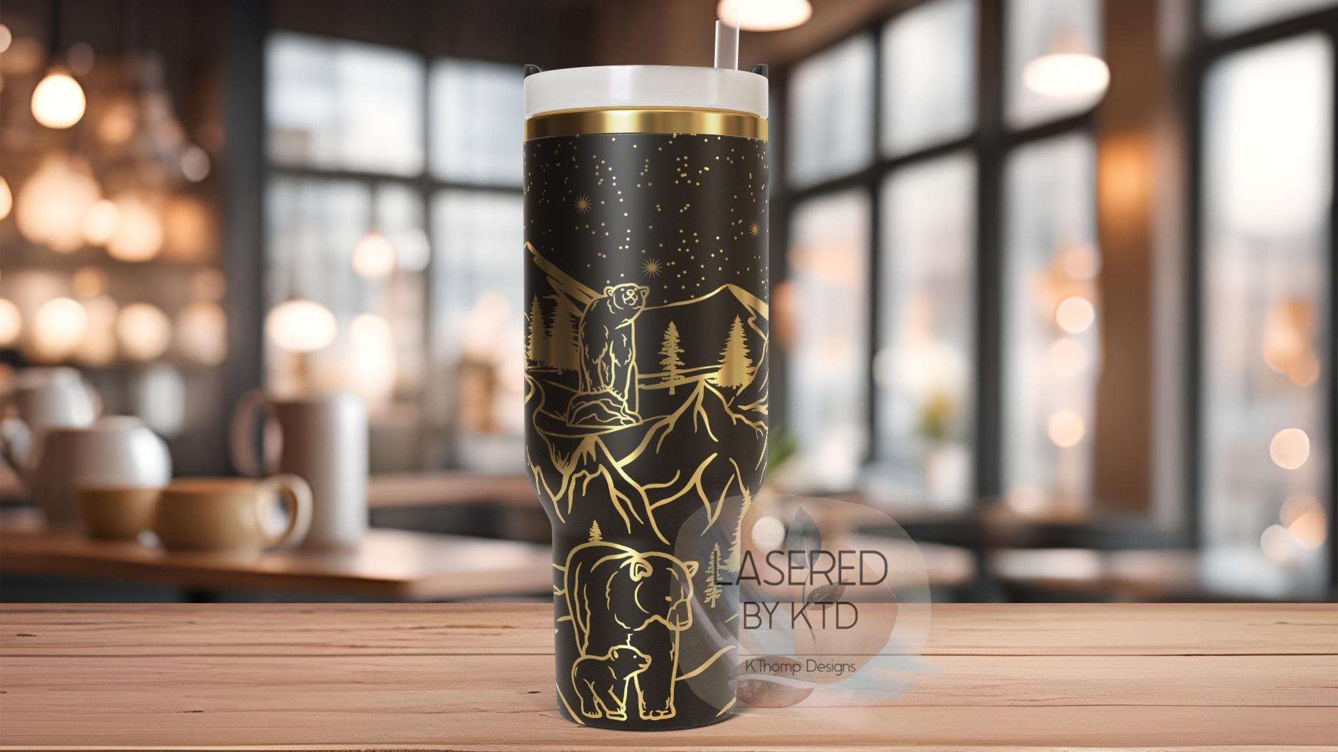 Bears Mountain Scene Tumbler Wrap SVG | 40oz Laser Engraving File | Rotary Ready Digital Design | Exotic Animal SVG